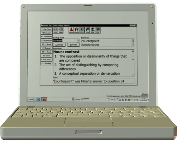 Talking Dictionary and Thesaurus for Blind and Disabled Computer Users.